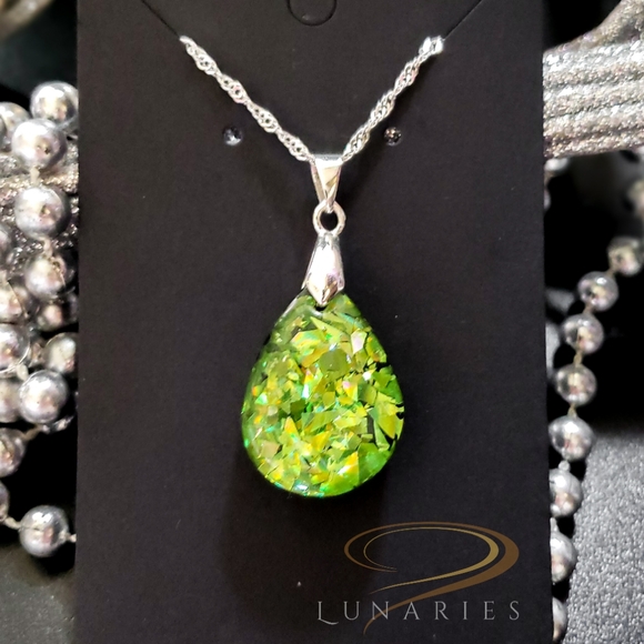 Holographic Color-Shifting Handmade Teardrop Necklace, Pendant - Picture 1 of 8